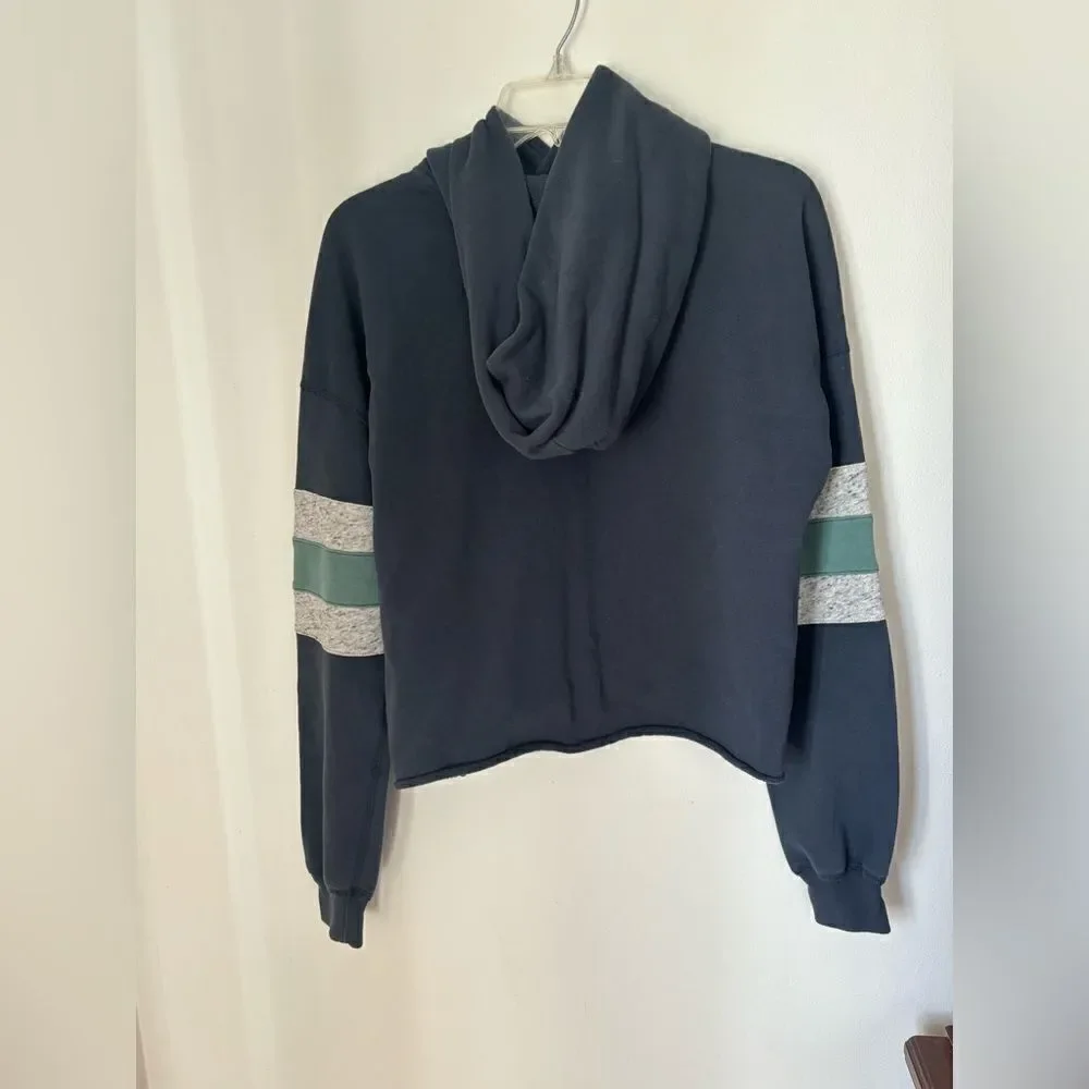 Abercrombie & Fitch Hoodie Sweatshirt Striped Sleeves Size S Navy